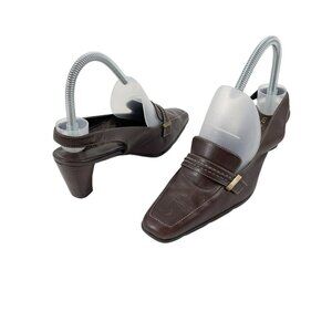 Vintage Liz Baker Brown Leather Pointed Toe Slip On Slingback Heels Womens 6.5M